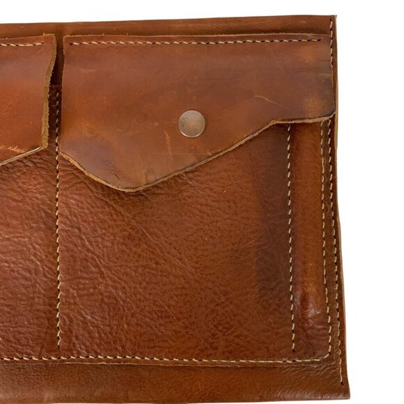 Vintage Leather Double Pocket Snap Closure Envelope Clutch with Octopus Logo - Picture 5 of 7